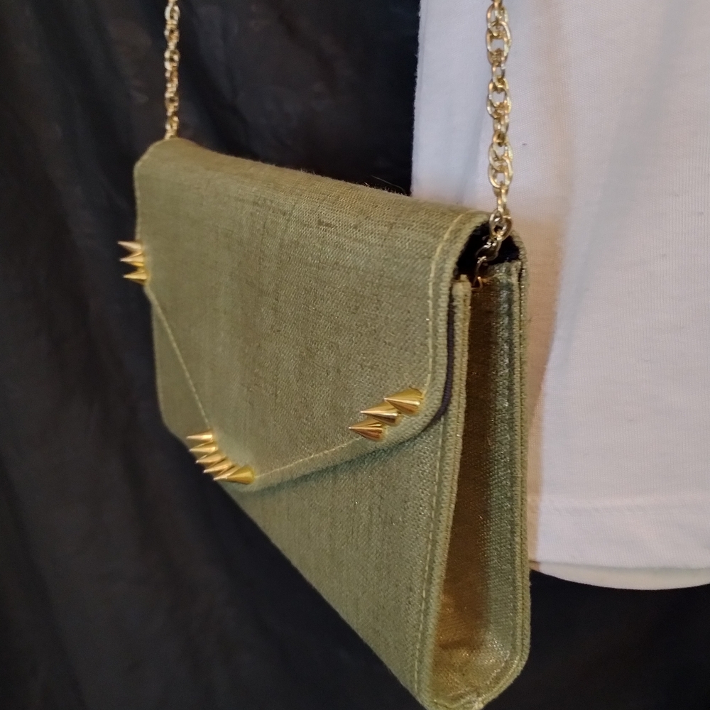 Green Clutch with Gold Studs